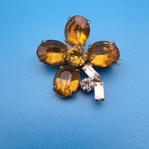 VTG Topaz Glass Rhinestone Brooch